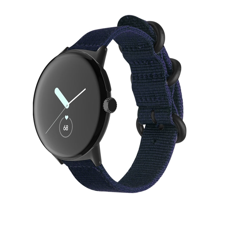 For Google Pixel Watch Woven Nylon Steel Buckle Watch Band(Dark Blue+Black) by bashfashion
