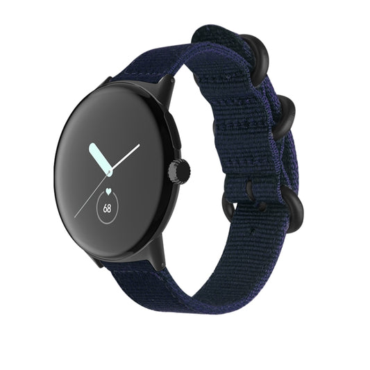 For Google Pixel Watch Woven Nylon Steel Buckle Watch Band(Dark Blue+Black) by bashfashion