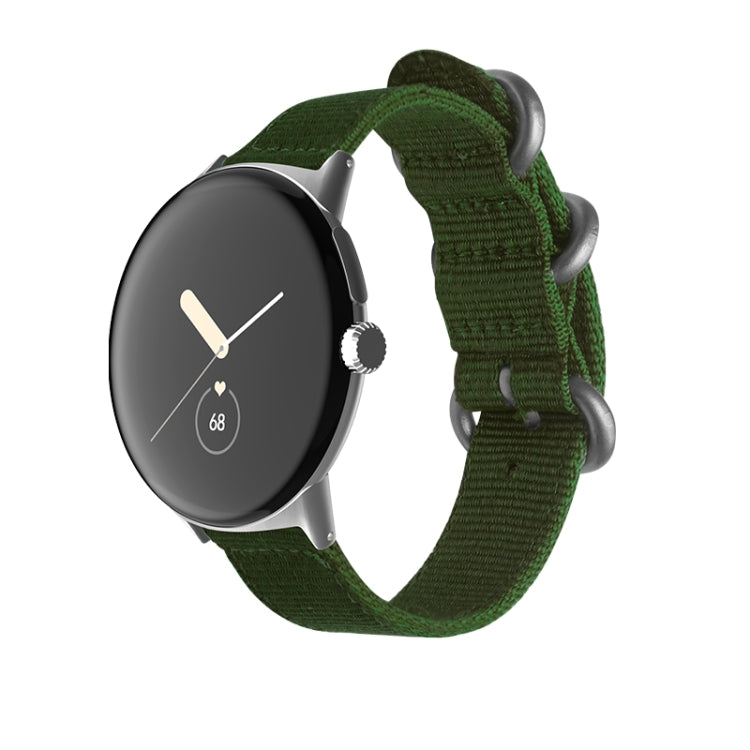 For Google Pixel Watch Woven Nylon Steel Buckle Watch Band(Army Green+Silver) by bashfashion