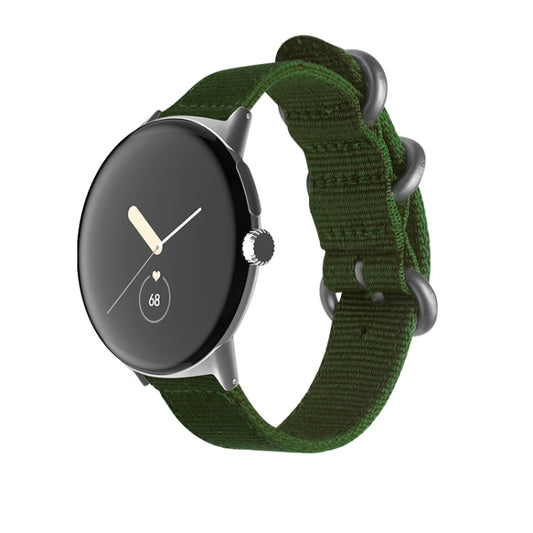For Google Pixel Watch Woven Nylon Steel Buckle Watch Band(Army Green+Silver) by bashfashion
