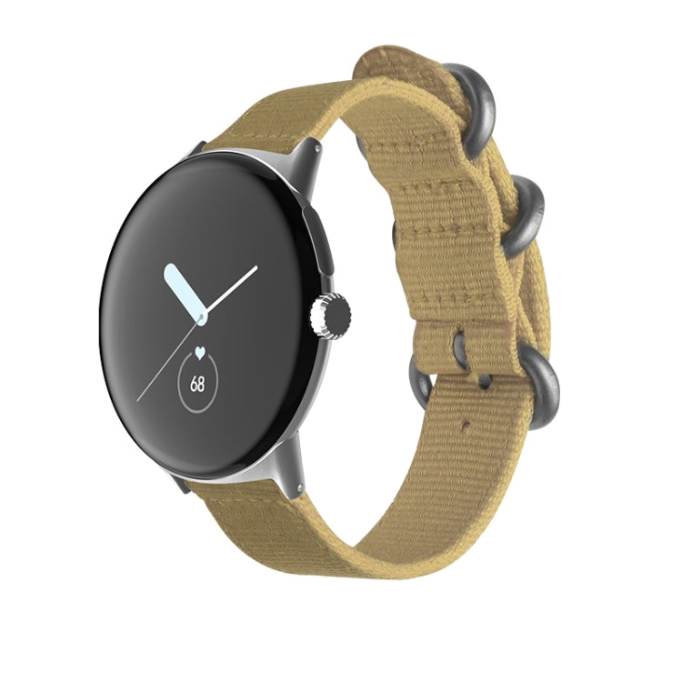For Google Pixel Watch Woven Nylon Steel Buckle Watch Band(Khaki+Silver) by bashfashion