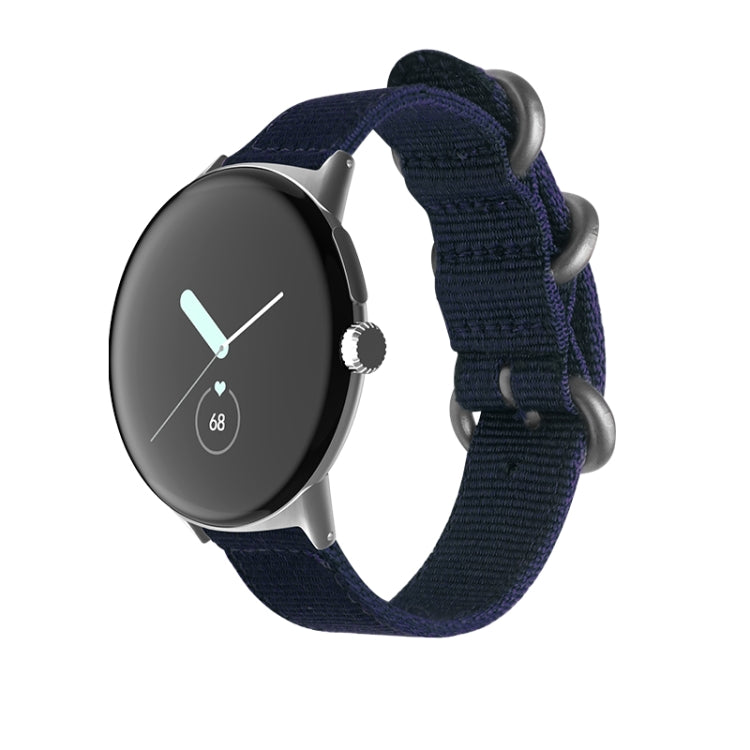For Google Pixel Watch Woven Nylon Steel Buckle Watch Band(Dark Blue+Silver) by bashfashion