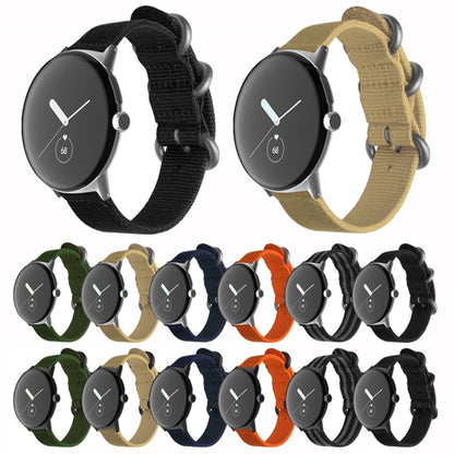 For Google Pixel Watch Woven Nylon Steel Buckle Watch Band(Khaki+Black) by bashfashion