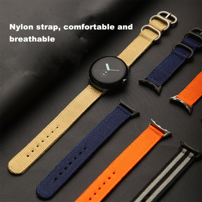 For Google Pixel Watch Woven Nylon Steel Buckle Watch Band(Khaki+Silver) by bashfashion