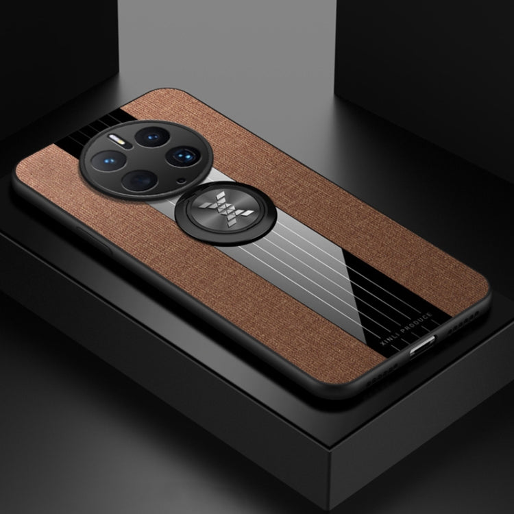 For Huawei Mate 50 Pro XINLI Stitching Cloth Textue TPU Phone Case with Ring Holder(Brown) by XINLI