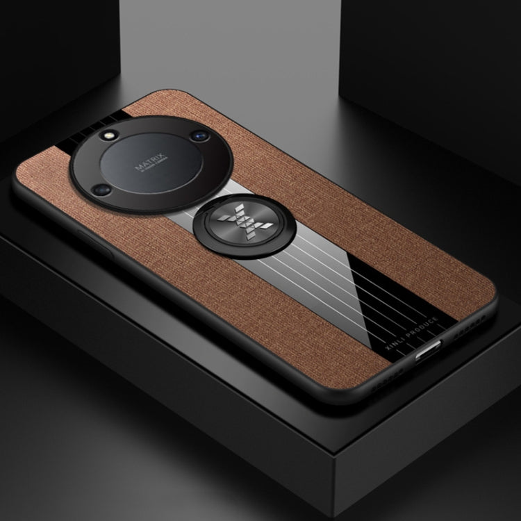 For Honor X40 XINLI Stitching Cloth Textue TPU Phone Case with Ring Holder(Brown) by XINLI