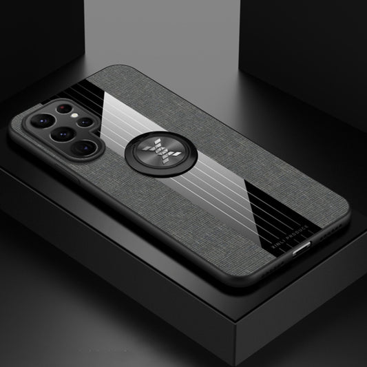 For Samsung Galaxy S22 Ultra 5G XINLI Stitching Cloth Textue TPU Phone Case with Ring Holder(Grey) by XINLI