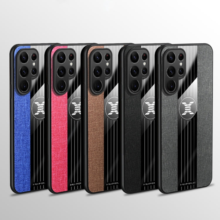 For Samsung Galaxy S22 Ultra 5G XINLI Stitching Cloth Textue TPU Phone Case with Ring Holder(Black) by XINLI