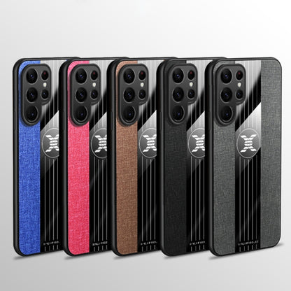 For Samsung Galaxy S22 Ultra 5G XINLI Stitching Cloth Textue TPU Phone Case with Ring Holder(Blue) by XINLI