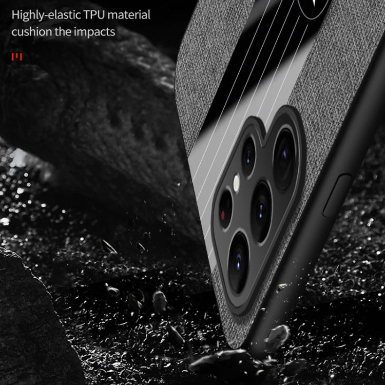 For Samsung Galaxy S22 Ultra 5G XINLI Stitching Cloth Textue TPU Phone Case with Ring Holder(Brown) by XINLI