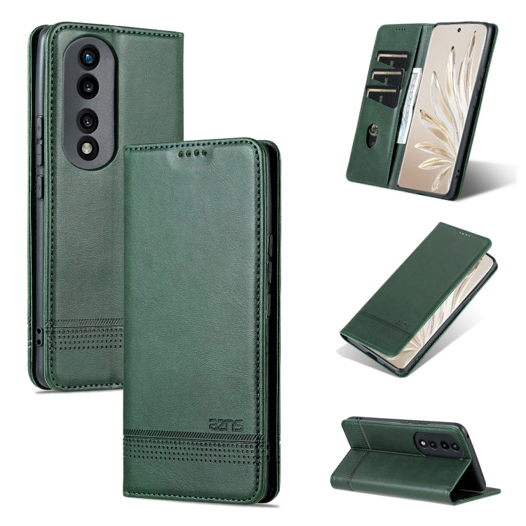 For Honor 80 AZNS Magnetic Calf Texture Leather Phone Case(Dark Green) by AZNS