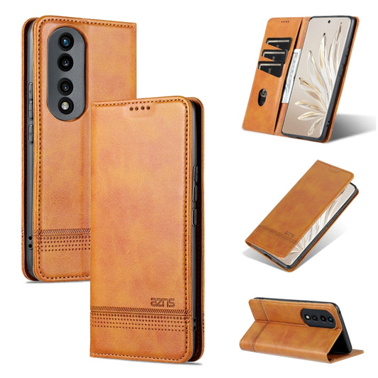 For Honor 80 AZNS Magnetic Calf Texture Leather Phone Case(Light Brown) by AZNS