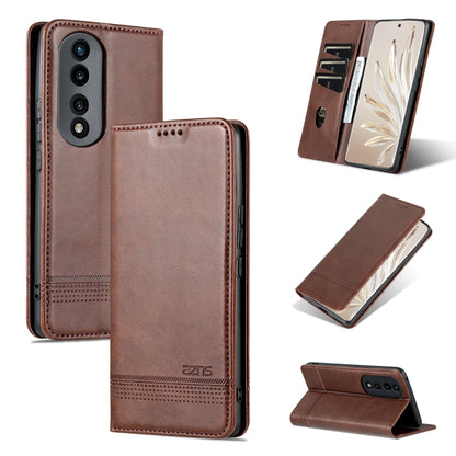 For Honor 80 AZNS Magnetic Calf Texture Leather Phone Case(Dark Brown) by AZNS