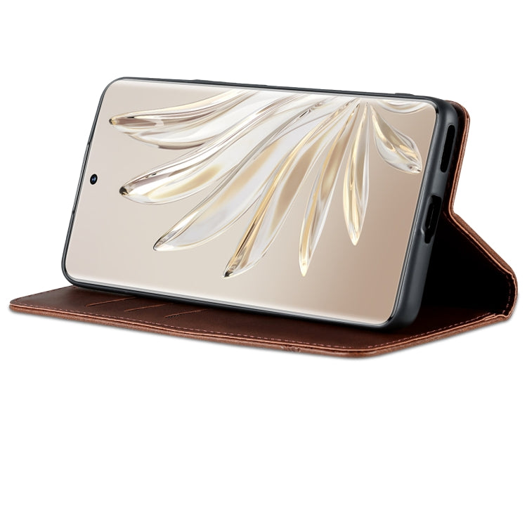 For Honor 80 AZNS Magnetic Calf Texture Leather Phone Case(Dark Brown) by AZNS