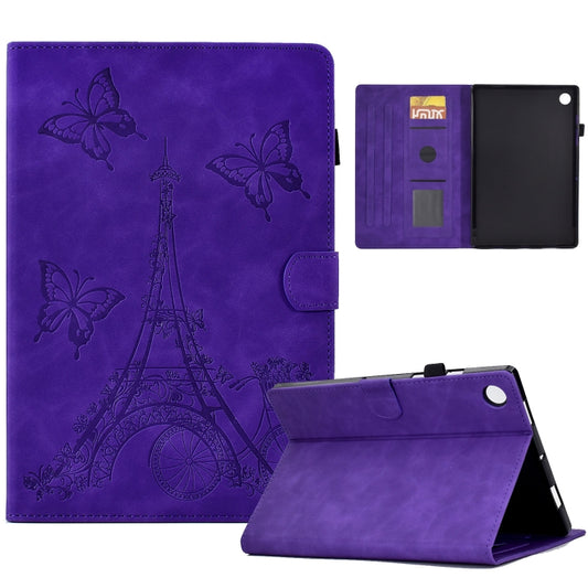 For Samsung Galaxy Tab A8 10.5 2021 X205 Tower Embossed Leather Smart Tablet Case(Purple) by bashfashion