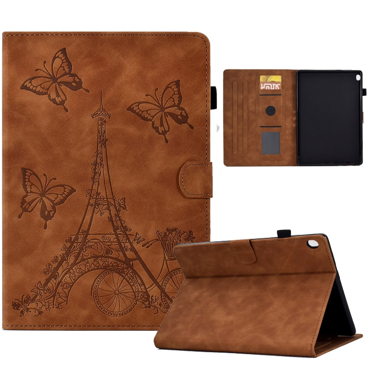 For Lenovo M10 Tower Embossed Leather Smart Tablet Case(Brown) by bashfashion