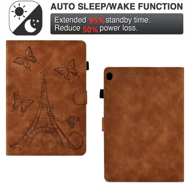 For Lenovo M10 Tower Embossed Leather Smart Tablet Case(Brown) by bashfashion