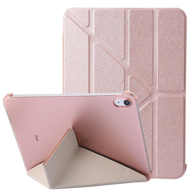 For iPad 2025 / 2022 Silk Texture Horizontal Deformation Flip Tablet Leather Case with Holder(Rose Gold) by bashfashion