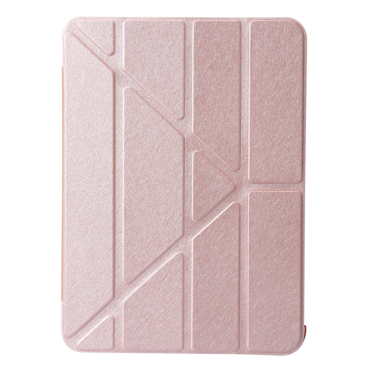 For iPad 2025 / 2022 Silk Texture Horizontal Deformation Flip Tablet Leather Case with Holder(Rose Gold) by bashfashion