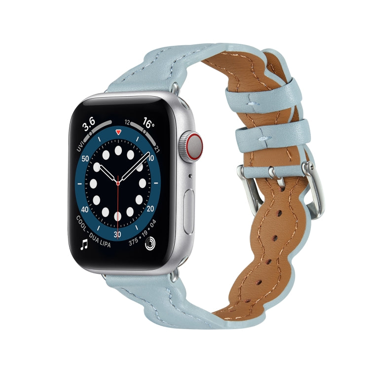 Genuine Leather Breathable Watch Band For Apple Watch Ultra 49mm&Watch Ultra 2 49mm / Series 9&8&7 45mm / SE 3&SE 2&6&SE&5&4 44mm / 3&2&1 42mm(Blue) by bashfashion