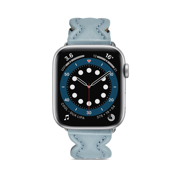 Genuine Leather Breathable Watch Band For Apple Watch Ultra 49mm&Watch Ultra 2 49mm / Series 9&8&7 45mm / SE 3&SE 2&6&SE&5&4 44mm / 3&2&1 42mm(Blue) by bashfashion