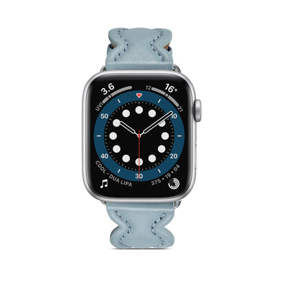 Genuine Leather Breathable Watch Band For Apple Watch Ultra 49mm&Watch Ultra 2 49mm / Series 9&8&7 45mm / SE 3&SE 2&6&SE&5&4 44mm / 3&2&1 42mm(Blue) by bashfashion