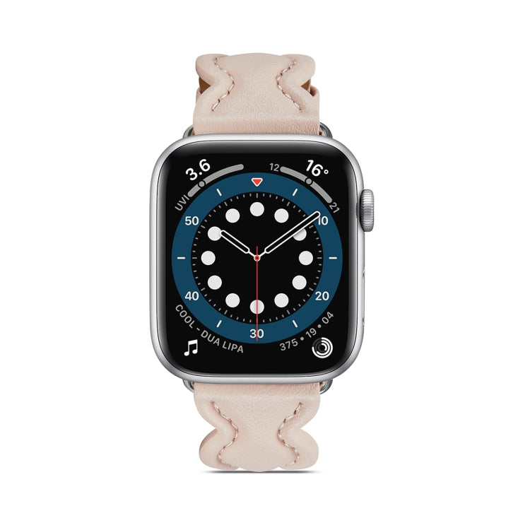 Genuine Leather Breathable Watch Band For Apple Watch Ultra 49mm&Watch Ultra 2 49mm / Series 9&8&7 45mm / SE 3&SE 2&6&SE&5&4 44mm / 3&2&1 42mm(Pink) by bashfashion