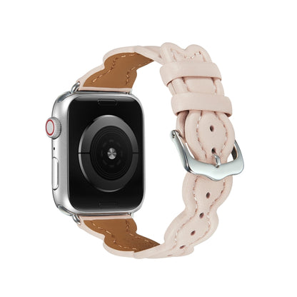 Genuine Leather Breathable Watch Band For Apple Watch Ultra 49mm&Watch Ultra 2 49mm / Series 9&8&7 45mm / SE 3&SE 2&6&SE&5&4 44mm / 3&2&1 42mm(Pink) by bashfashion