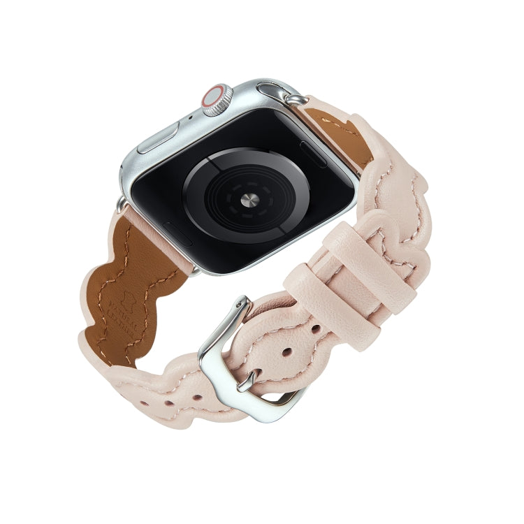 Genuine Leather Breathable Watch Band For Apple Watch Ultra 49mm&Watch Ultra 2 49mm / Series 9&8&7 45mm / SE 3&SE 2&6&SE&5&4 44mm / 3&2&1 42mm(Pink) by bashfashion