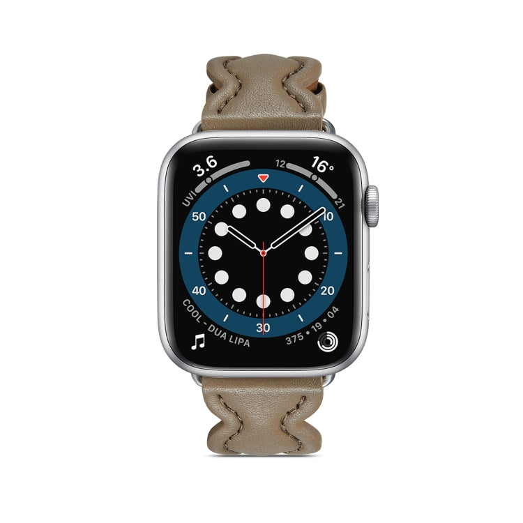 Genuine Leather Breathable Watch Band For Apple Watch Ultra 49mm&Watch Ultra 2 49mm / Series 9&8&7 45mm / SE 3&SE 2&6&SE&5&4 44mm / 3&2&1 42mm(Grey) by bashfashion