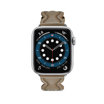 Genuine Leather Breathable Watch Band For Apple Watch Ultra 49mm&Watch Ultra 2 49mm / Series 9&8&7 45mm / SE 3&SE 2&6&SE&5&4 44mm / 3&2&1 42mm(Grey) by bashfashion