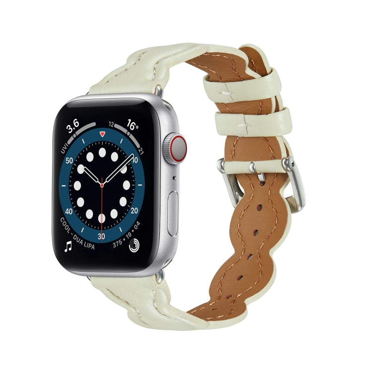 Genuine Leather Breathable Watch Band For Apple Watch Ultra 49mm&Watch Ultra 2 49mm / Series 9&8&7 45mm / SE 3&SE 2&6&SE&5&4 44mm / 3&2&1 42mm(White) by bashfashion