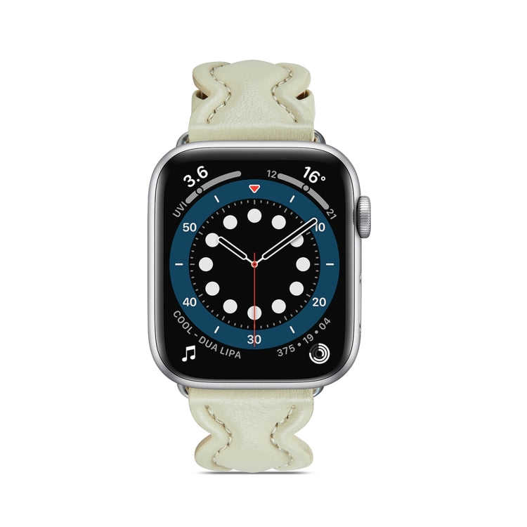 Genuine Leather Breathable Watch Band For Apple Watch Ultra 49mm&Watch Ultra 2 49mm / Series 9&8&7 45mm / SE 3&SE 2&6&SE&5&4 44mm / 3&2&1 42mm(White) by bashfashion