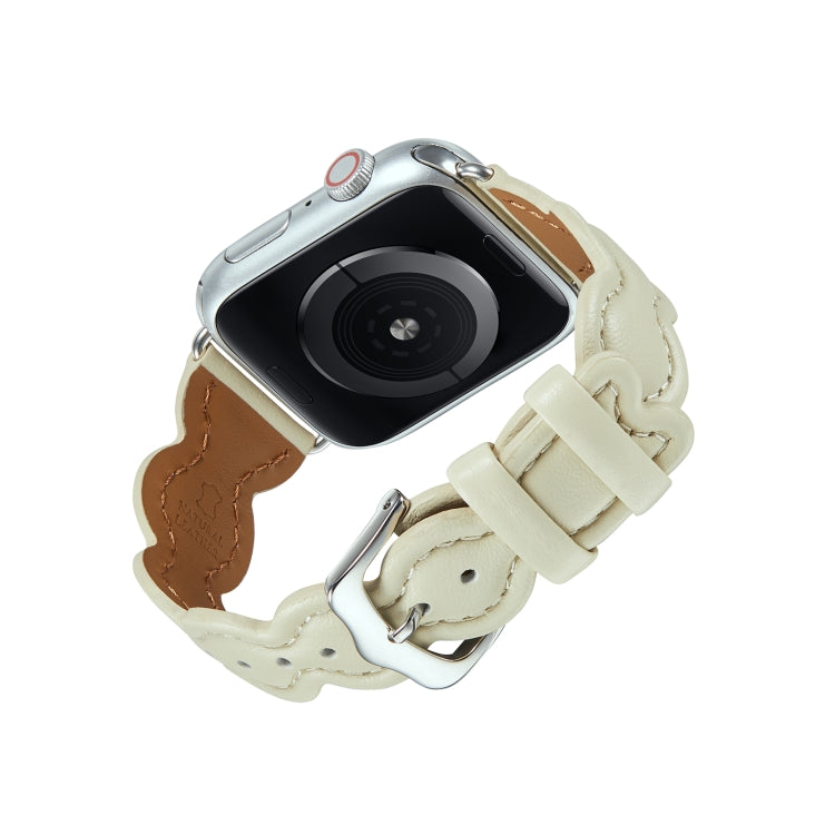 Genuine Leather Breathable Watch Band For Apple Watch Ultra 49mm&Watch Ultra 2 49mm / Series 9&8&7 45mm / SE 3&SE 2&6&SE&5&4 44mm / 3&2&1 42mm(White) by bashfashion