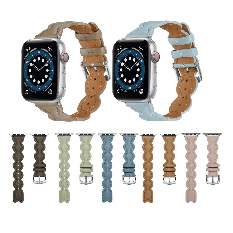 Genuine Leather Breathable Watch Band For Apple Watch Ultra 49mm&Watch Ultra 2 49mm / Series 9&8&7 45mm / SE 3&SE 2&6&SE&5&4 44mm / 3&2&1 42mm(Blue) by bashfashion