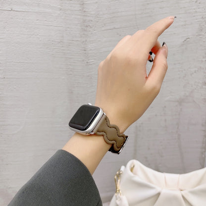 Genuine Leather Breathable Watch Band For Apple Watch Ultra 49mm&Watch Ultra 2 49mm / Series 9&8&7 45mm / SE 3&SE 2&6&SE&5&4 44mm / 3&2&1 42mm(Grey) by bashfashion