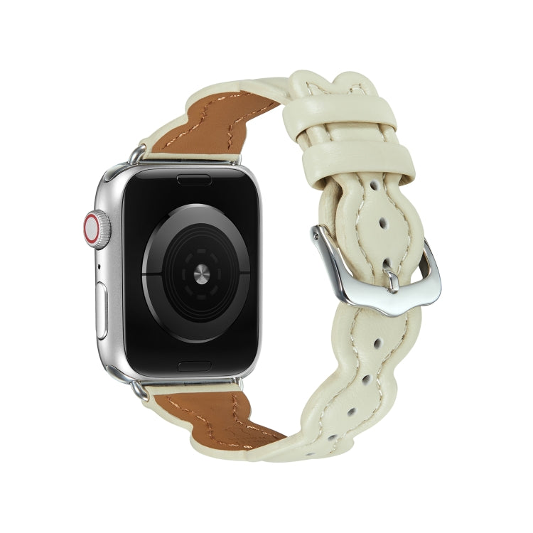 Genuine Leather Breathable Watch Band For Apple Watch Series 9&8&7 41mm / SE 3&SE 2&6&SE&5&4 40mm / 3&2&1 38mm(White) by bashfashion