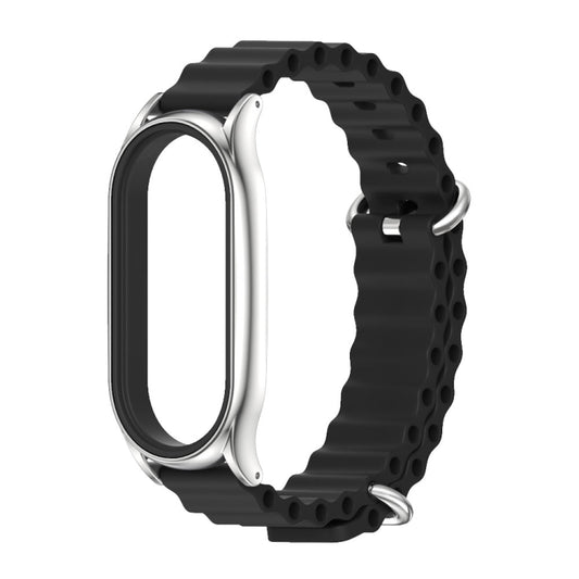 For Xiaomi Mi Band 6 / 5 / 4 / 3 MIJOBS PLUS Marine Silicone Breathable Watch Band(Black Silver) by MIJOBS
