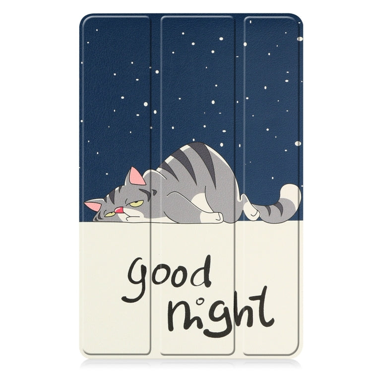 For Nokia T21 Custer Painted 3-Fold Holder Leather Smart Tablet Case(Lazy Cat) by bashfashion