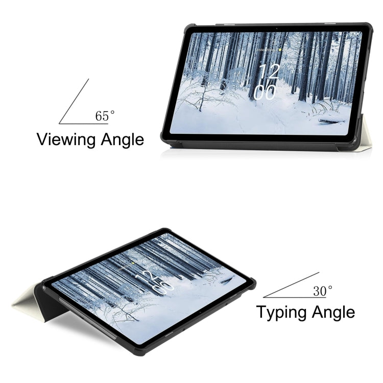 For Nokia T21 Custer Painted 3-Fold Holder Leather Smart Tablet Case(Lazy Cat) by bashfashion