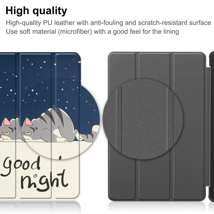 For Nokia T21 Custer Painted 3-Fold Holder Leather Smart Tablet Case(Lazy Cat) by bashfashion