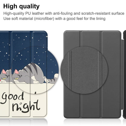 For Nokia T21 Custer Painted 3-Fold Holder Leather Smart Tablet Case(Lazy Cat) by bashfashion