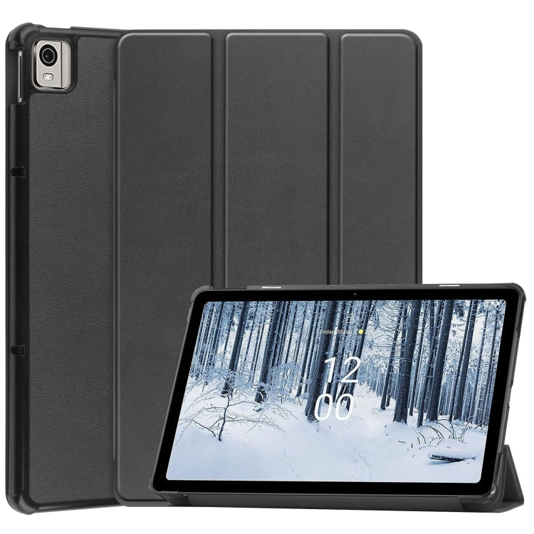For Nokia T21 Custer Pure Color 3-Fold Holder Leather Smart Tablet Case(Black) by bashfashion