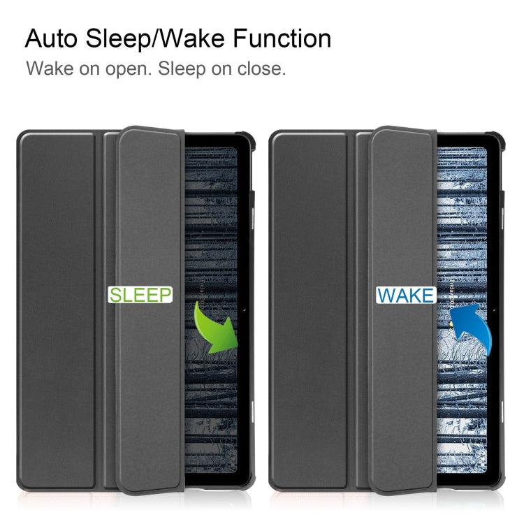 For Nokia T21 Custer Pure Color 3-Fold Holder Leather Smart Tablet Case(Black) by bashfashion