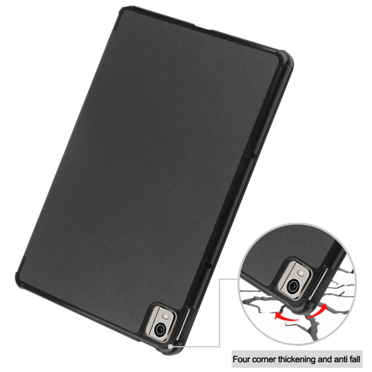 For Nokia T21 Custer Pure Color 3-Fold Holder Leather Smart Tablet Case(Black) by bashfashion