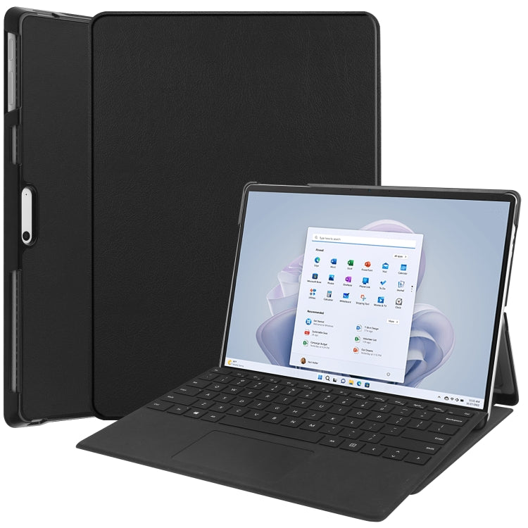 For Microsoft Surface Pro 9 Custer Pure Color Holder Leather Tablet Case(Black) by bashfashion