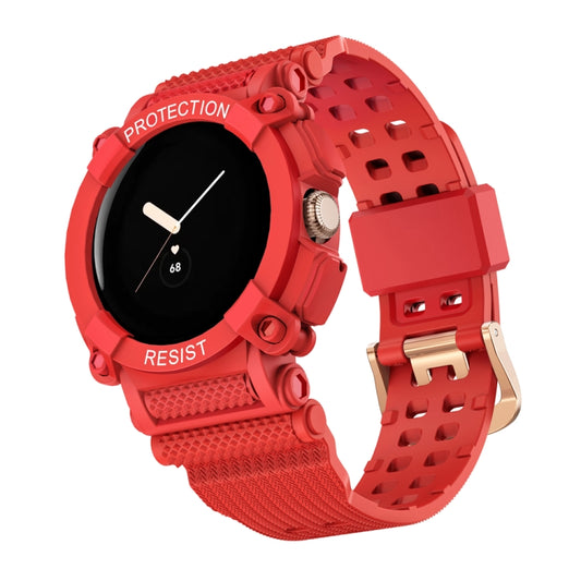 For Google Pixel Watch Three-proof Solid Color Integrated Watch Band(Red) by bashfashion