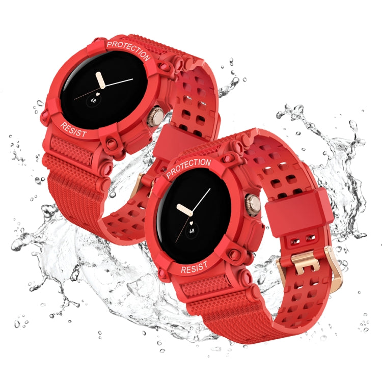 For Google Pixel Watch Three-proof Solid Color Integrated Watch Band(Red) by bashfashion