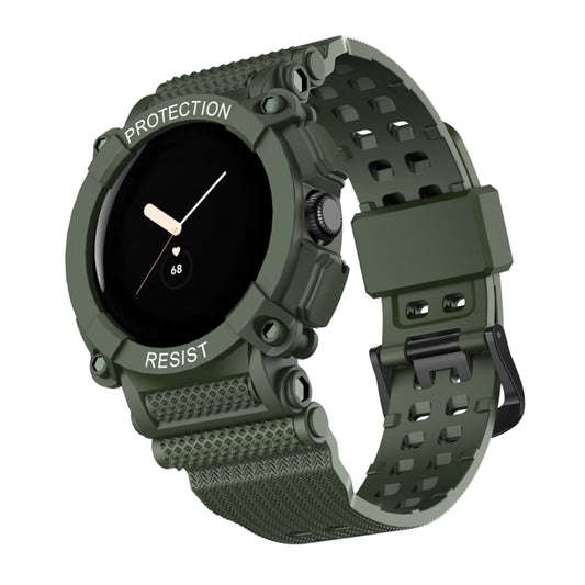 For Google Pixel Watch Three-proof Solid Color Integrated Watch Band(Dark Green) by bashfashion