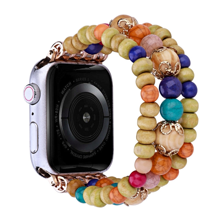 Wood Beads Watch Band For Apple Watch Ultra 49mm&Watch Ultra 2 49mm / Series 9&8&7 45mm / SE 3&SE 2&6&SE&5&4 44mm / 3&2&1 42mm(3-row Colorful Beads) by bashfashion